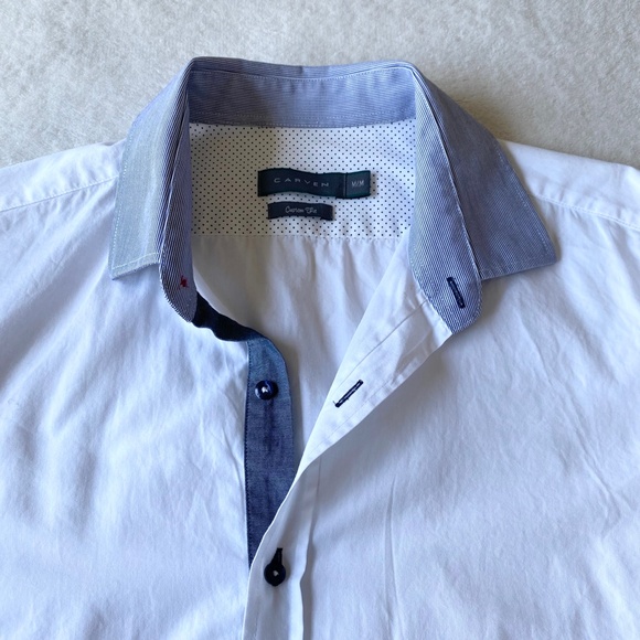 Carven Mens Button-Up Cotton Shirts Mens M White/Blue Striped cuffs - Picture 5 of 14